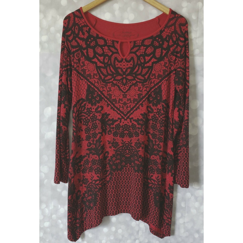 Soma Womens Red Soft Jersey Keyhole Neck Tunic Blouse Top Size S